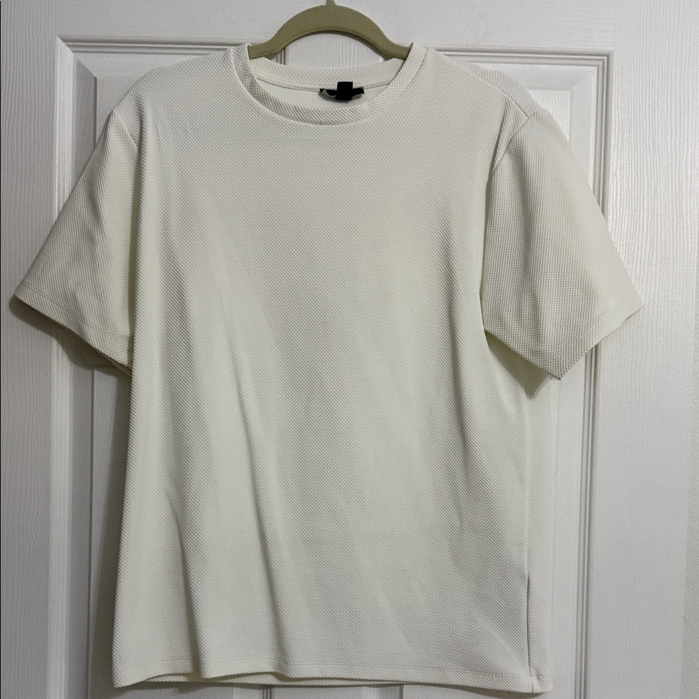 Reiss Cream Short Sleeve Textured Crewneck Tee